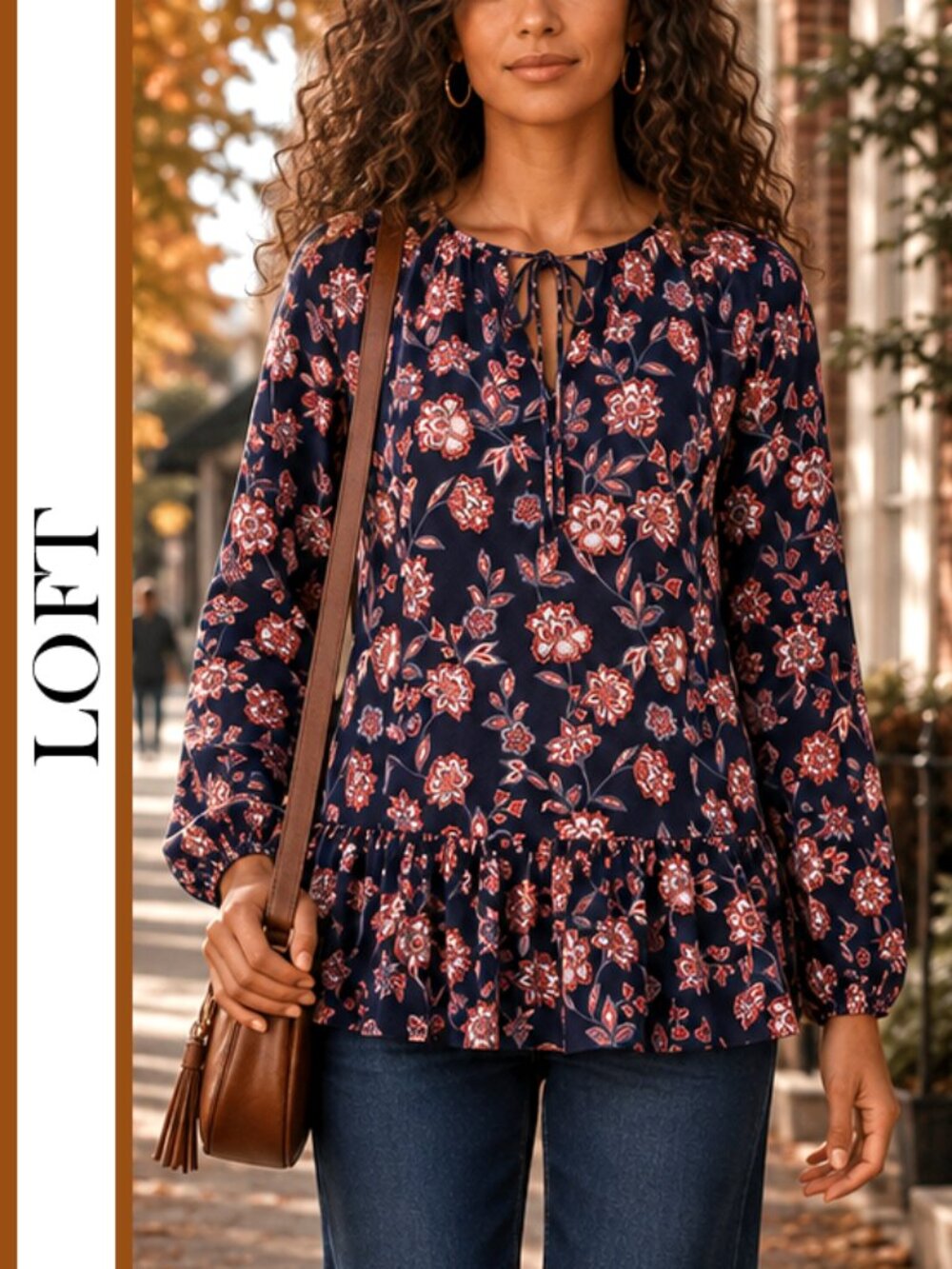 LOFT | Floral Garden Tie Neck Flounce Hem Top